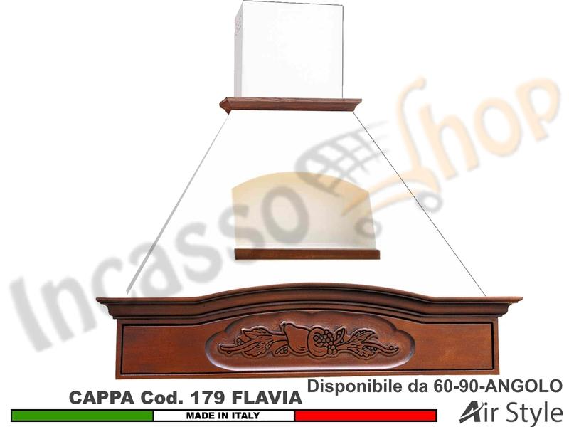 Cappa Parete Rustica Flavia 60-90-Angolo Legno Frassino/Tiglio Grezzo + MOTORE 420 m3/h