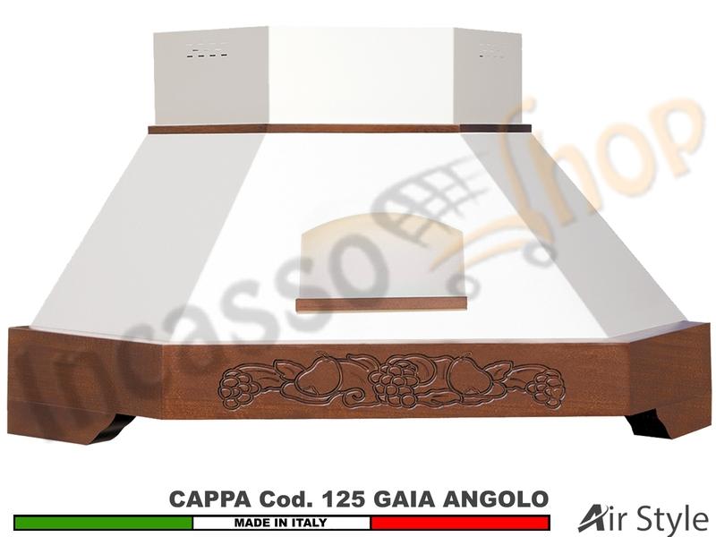 Cappa Angolo GAIA 103X103 Legno Frassino o Tiglio Verniciata + MOTORE 420 m³h
