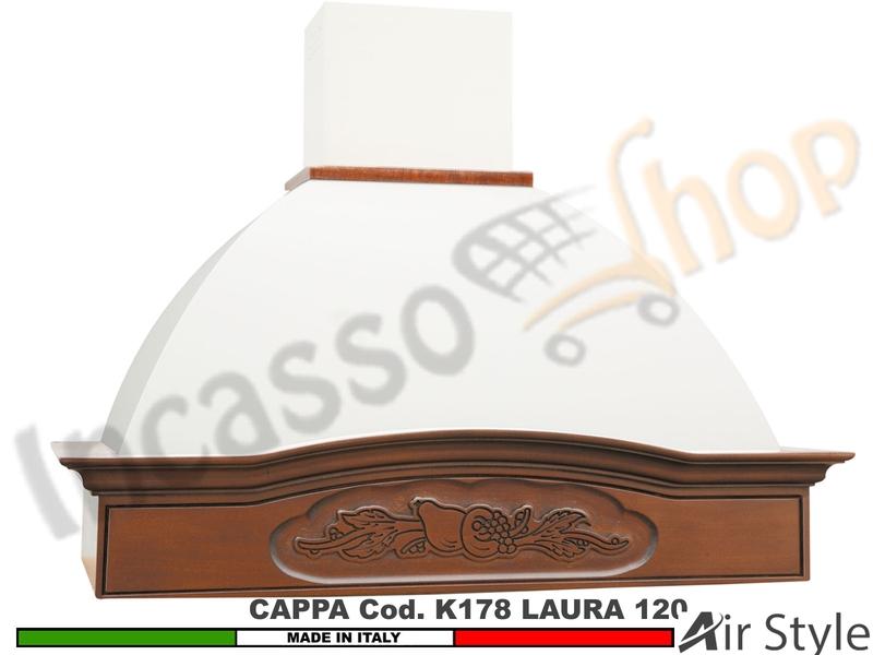 Cappa Parete Rustica LAURA 120 Legno Frassino o Tiglio Verniciata + MOTORE 420m³h