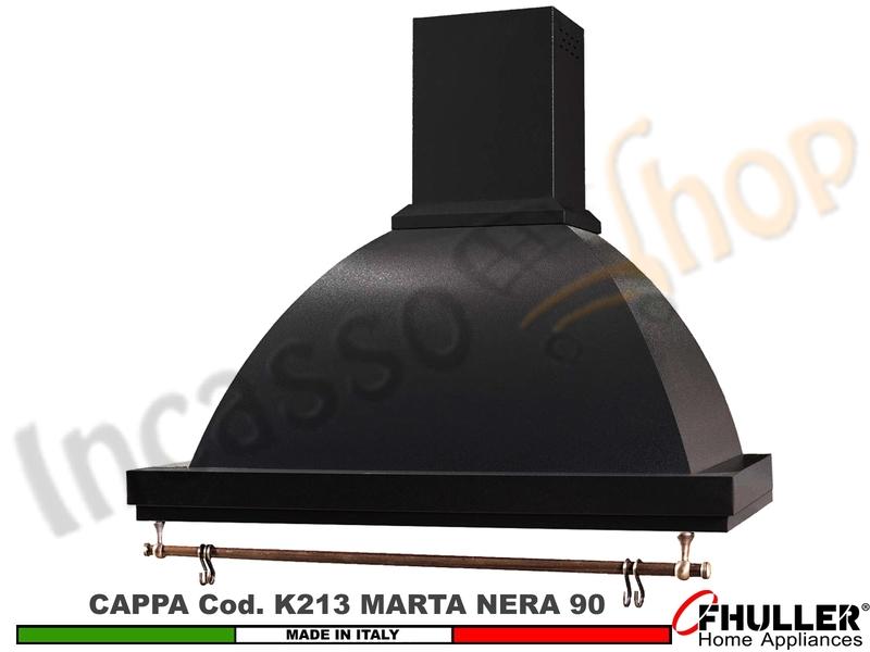 Cappa Parete Rustica Marta 90 Verniciata NERO Con Tubo Rame Motore 420 M³/h