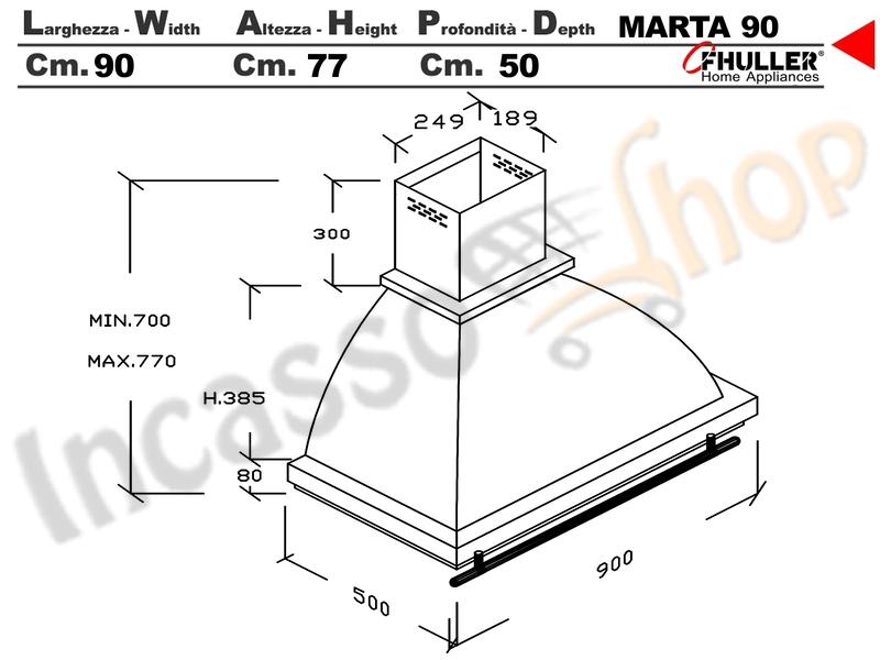 Cappa Parete Rustica Marta 90 Verniciata ANTRACITE con Tubo Rame Motore 420 M³/h