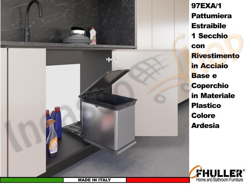 FHULLER Pattumiera Incasso Estraibile Acciaio e Plastica Ardesia 1 Secchio