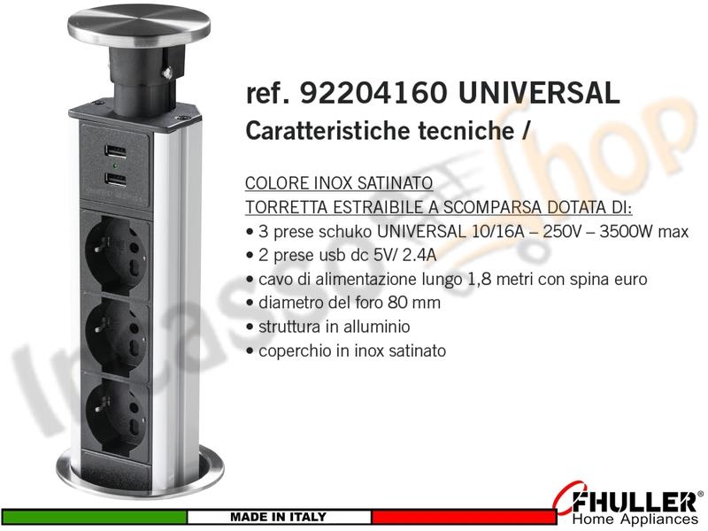 Torretta Multipresa Estraibile a Scomparsa Incasso con 3 Prese e 2 USB Grigia