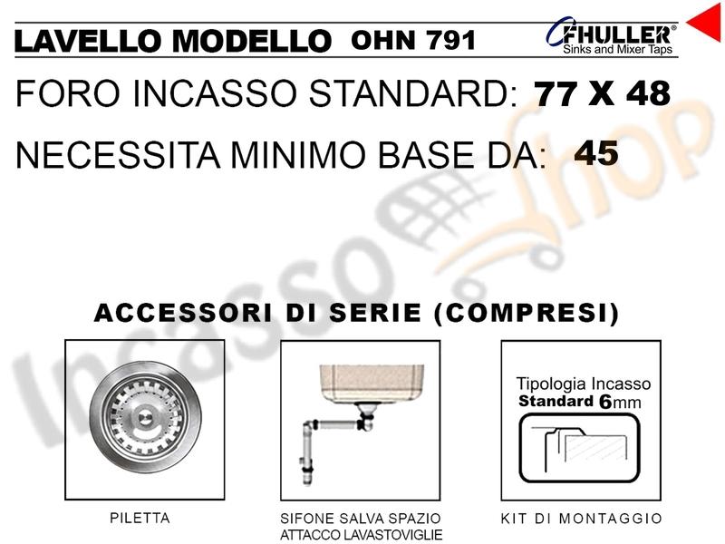Lavello Apell Oceano Acciaio Prelucido cm. 79 X 50 1V SX e Gocc. DX