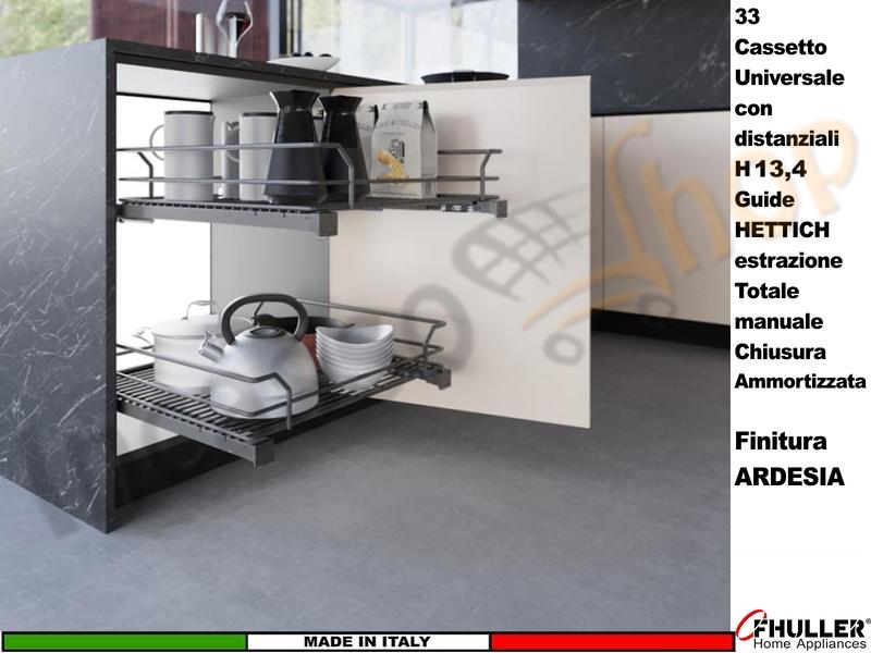 Cassetto Cestone Estrazione Manuale ARDESIA Serie 33 Unica Guide HETTICH da 30/120 PROF.44,8