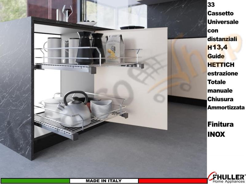 Cassetto Cestone Estrazione Manuale CROMO Serie 33 Unica Guide HETTICH da 30/120 PROF.44,8