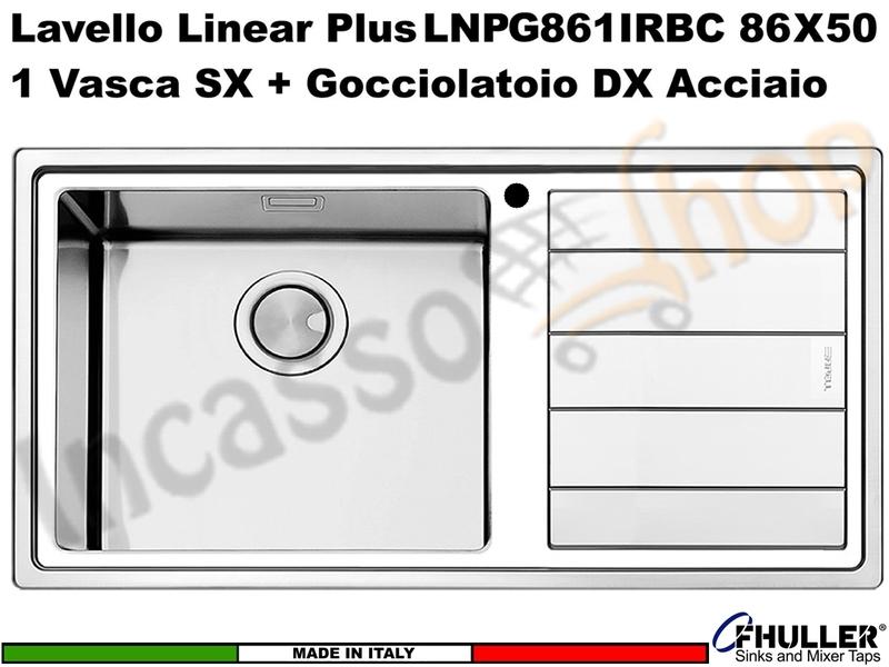 Lavello Apell Linear Plus Acciaio Spazzolato 86 X 50 1 Vasca Grande SX e Gocc.DX