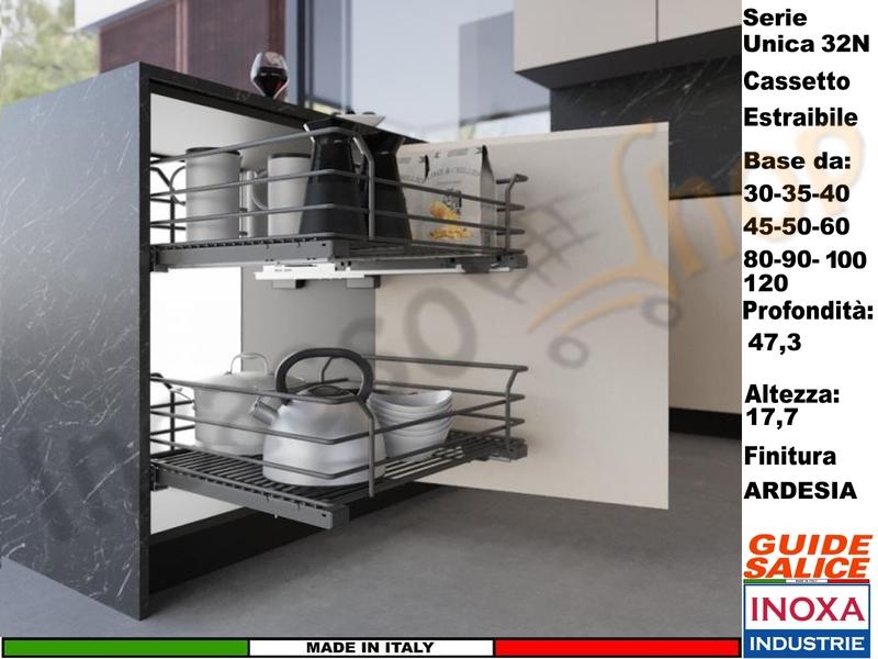 Cassetto 32N02/ Estrazione Manuale Ardesia INOXA - FHULLER  Guide SALICE da 30/120 Pr.47