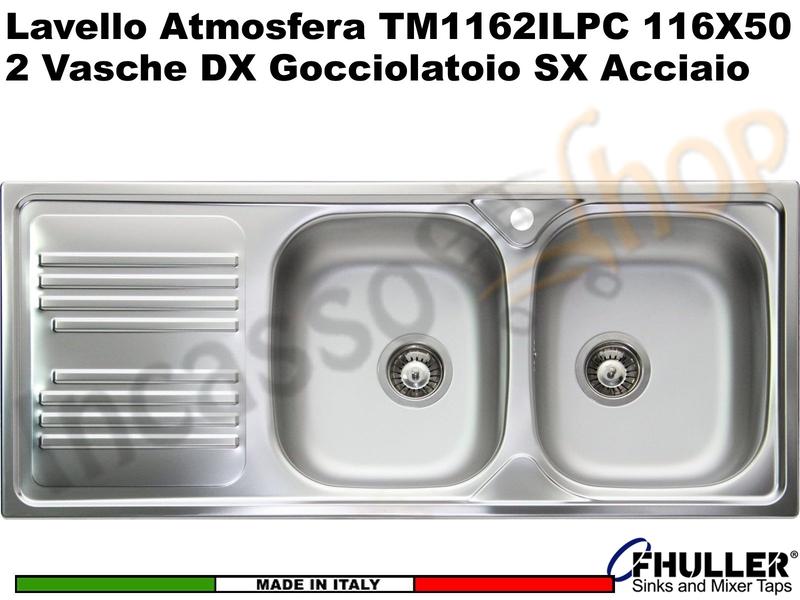 Lavello Apell-Fhuller Atmosfera Acciaio Prelucido 116X50 2 Vasche DX e Gocc. SX