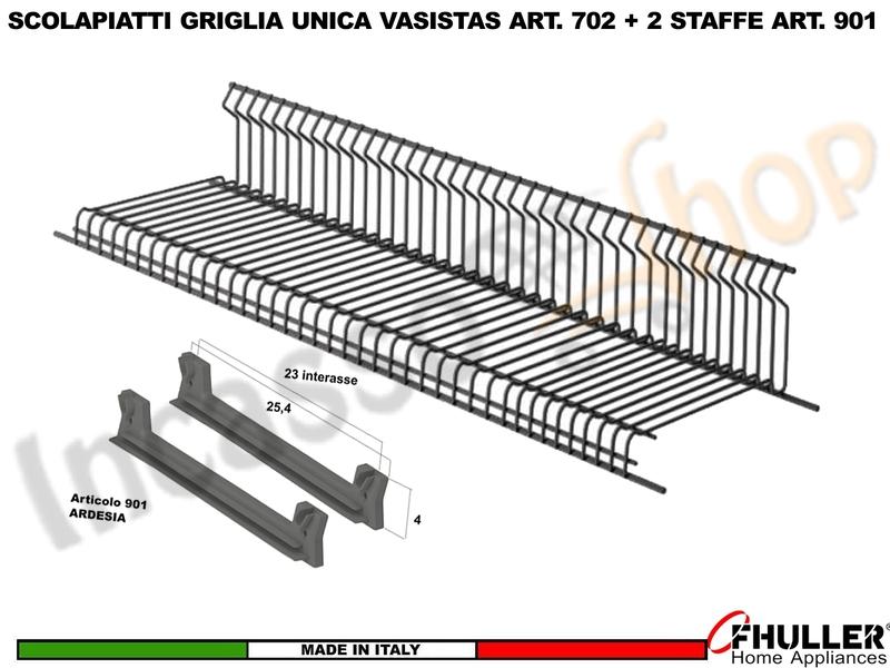 Scolapiatti VASISTAS Griglia Unica ARDESIA 702 Pensile 50 Interno 45,5 + 2 Staffe