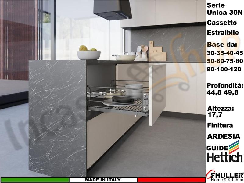 Cassetto Cestone Estraibile Ardesia Serie UNICA Guide HETTICH da 30/120 Profond.45