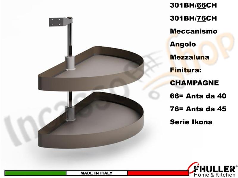 Kit 2 Cestelli Mezzaluna Girevoli x Base Min.100X60 Per Anta 40 Champagne