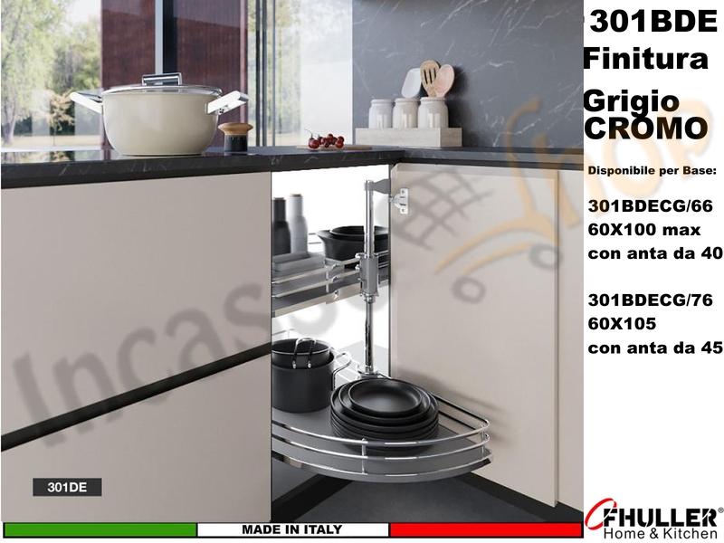 Cestello Mezzaluna Girevole x Base Min.100X60 Anta 40 Cromo Grigio