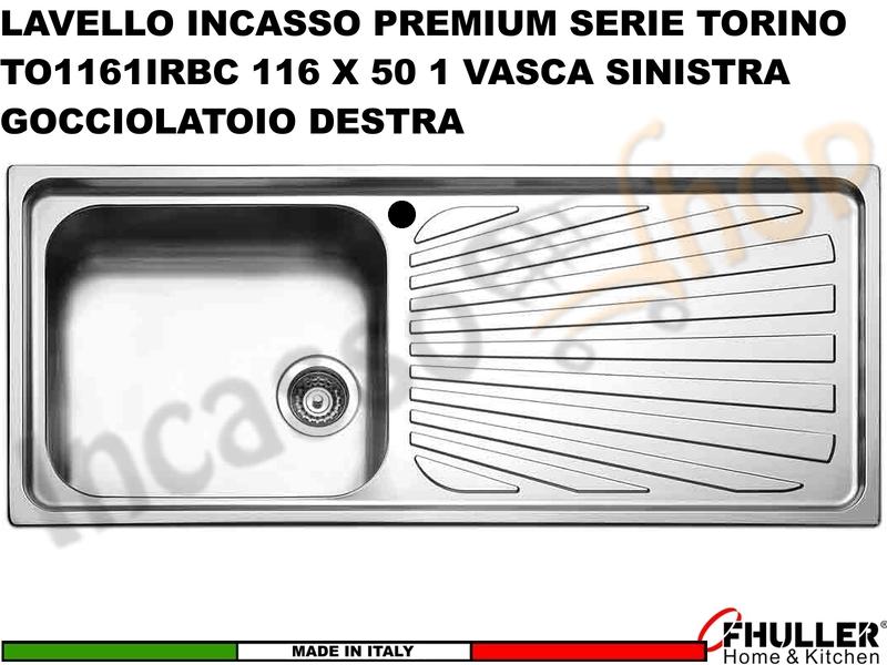 Lavello Apell Torino Acciaio Spazzolato 116X50 1 Vasca SX e Gocciolatoio.DX