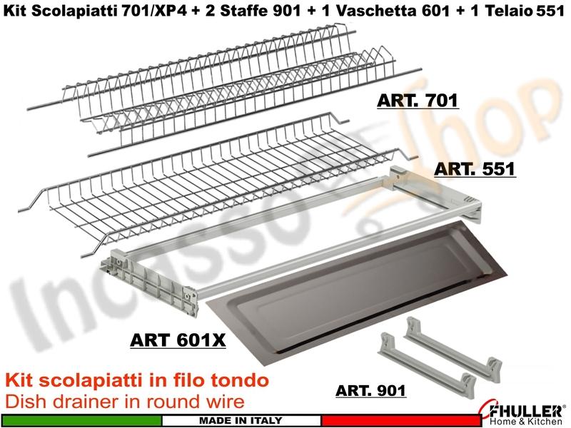 Kit Scolapiatti 80 701/80XP4 + 2 Staffe + 1 Vaschetta 601 INOX + 1 Telaio 551