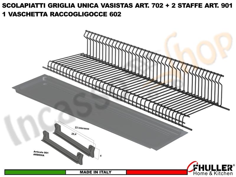 Scolapiatti VASISTAS Griglia Unica ARDESIA 702 Pensile 75 Interno 70,5 + 2 Staffe + Vaschetta