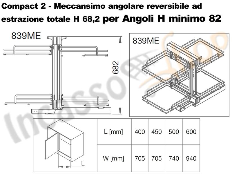 Compact 2 ELLITE 839ME/40 Angolo Base 100X60 Estrazione Totale Reversible+Cesti 1839E Scegli Colori