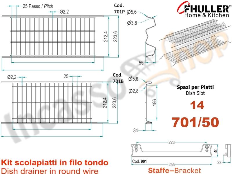 Scolapiatti INOXA-FHULLER Grigio Incasso Pensile 50 Interno 45,5 +Staffe+Vaschetta+Telaio