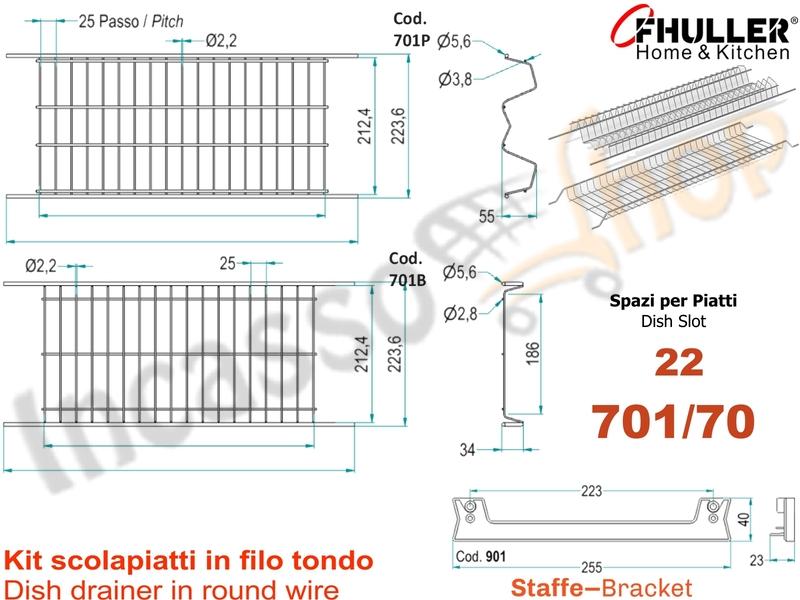 Scolapiatti INOXA-FHULLER Grigio Incasso Pensile 70 Interno 65,5 +Staffe+Vaschetta+Telaio