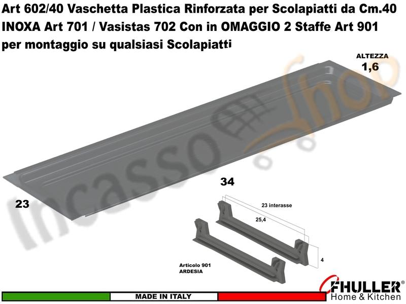 Vaschetta Raccogligocce ARDESIA INOXA 602/40AR Per Scolapiatti da 40 + 2 901