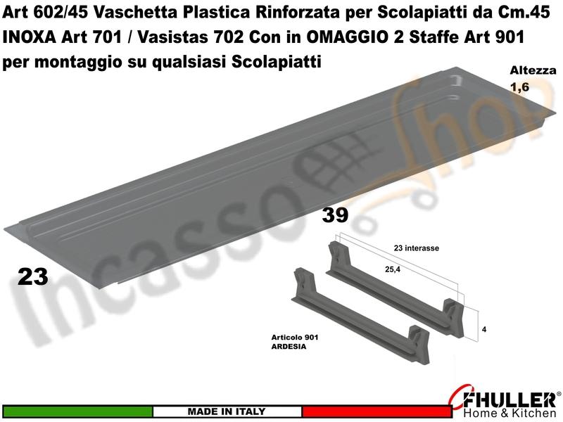 Vaschetta Raccogligocce ARDESIA INOXA 602/45AR Per Scolapiatti da 45 + 2 Staffe