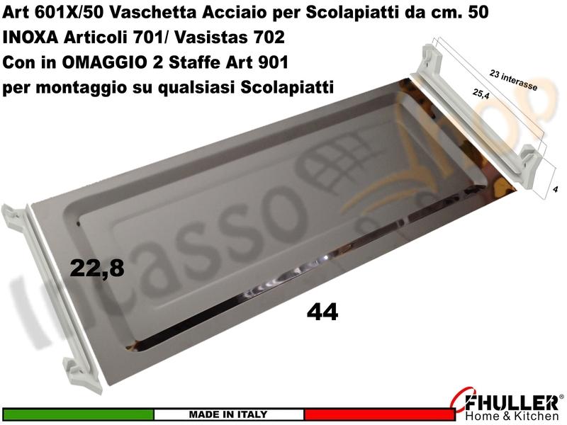 Vaschetta Raccogligocce Acciaio INOXA 601X/50 per Scolapiatti 701/702 + 2 Staffe