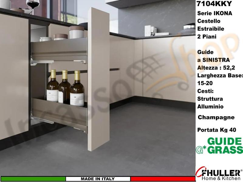 Carello Jolly Estraibile INOXA IKONA 7104KY/15PCH Base 15 Guide Grass CHAMPAGNE