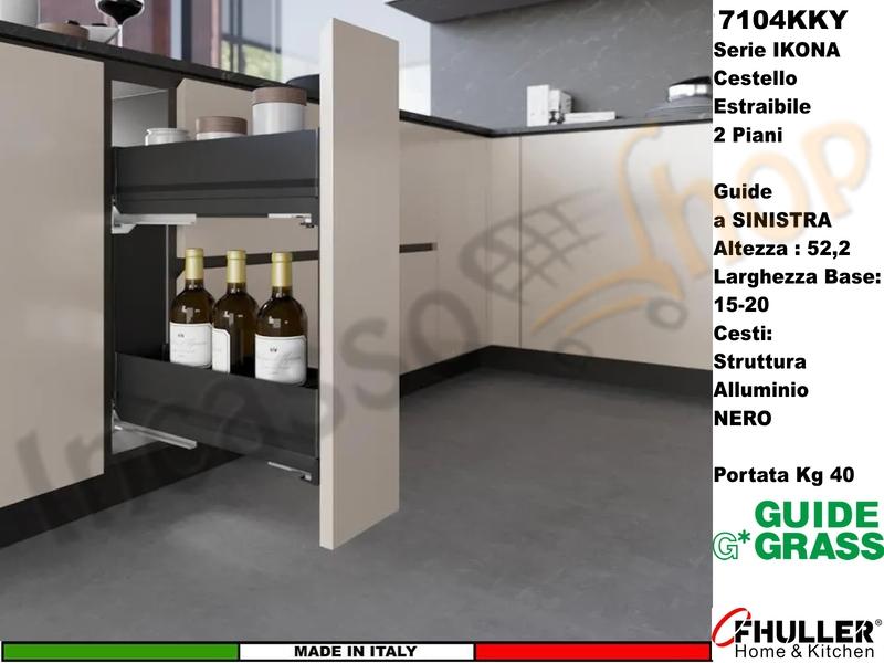 Carello Jolly Estraibile INOXA IKONA 7104KY/15PN Base 15 Guide Grass NERO