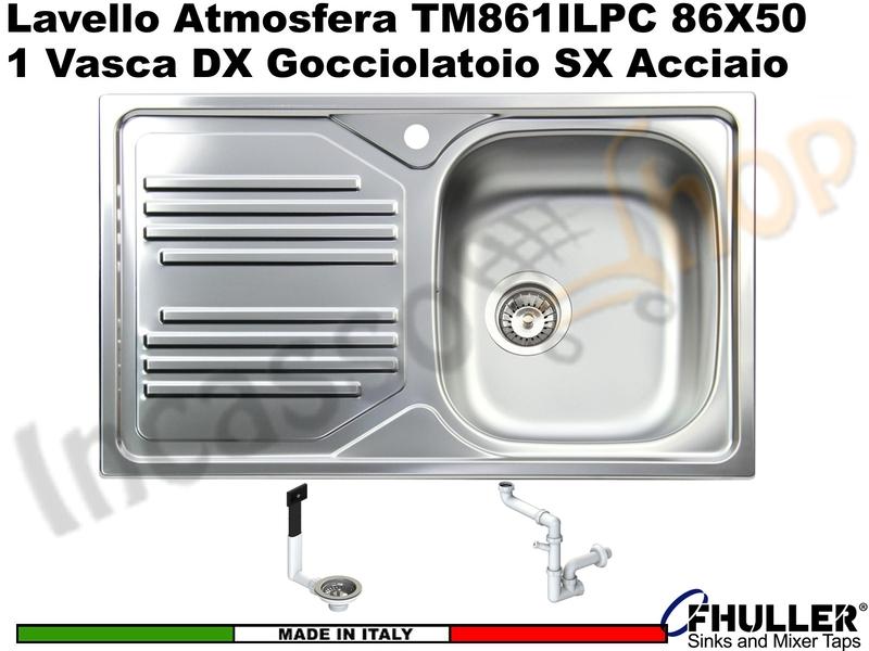 Lavello Apell Atmosfera TM861ILPC 86X50 1 Vasca DX Gocciolatoio SX Acciaio