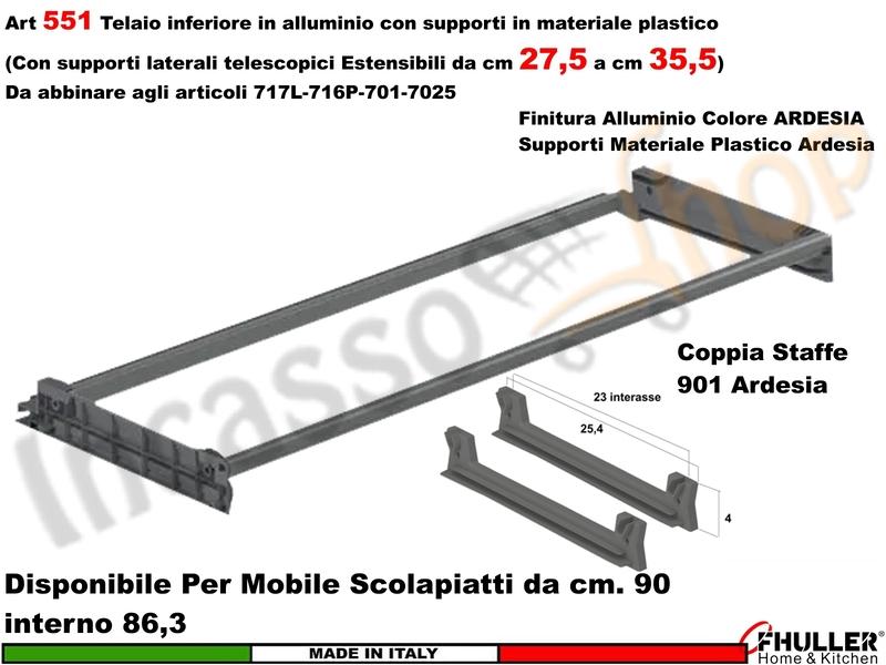 Telaio Alluminio ARDESIA 551/90AXP1 Scolapiatti 90 Interno 86,3 Estensibile 27/35