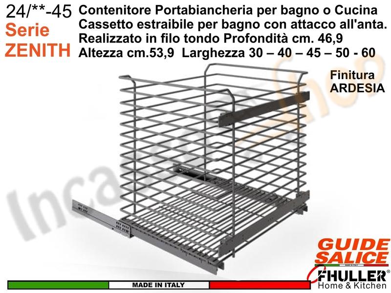 Carello FHULLER Portabiancheria Con Attacco All'Anta ZENITH Guide SALICE da 30-40-45-50-60 Ardesia