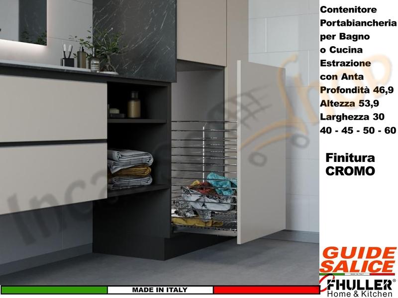 Carello FHULLER Portabiancheria Con Attacco All'Anta ZENITH Guide SALICE da 30-40-45-50-60 Cromo