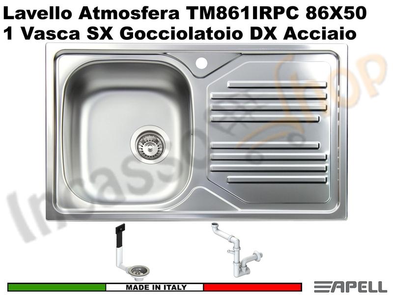 Lavello Atmosfera cm. 86x50 1 Vasca SX e Gocciolatoio DX