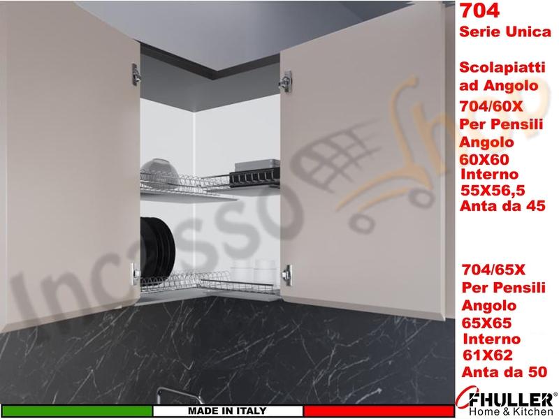 Scolapiatti Doppio Angolare Acciaio 704XN3 per Pensile Angolo da 65X65