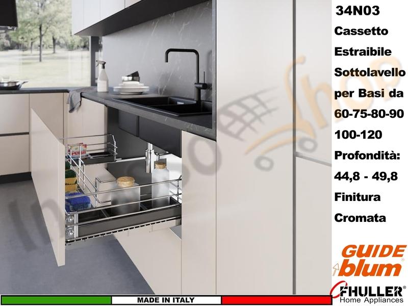 Cassetto Estraibile Sottolavello 34N03/60-45PCR FHULLER Guide BLUM Prof.45 Cromo