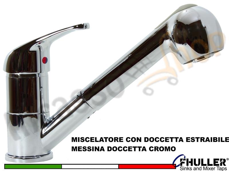 FHULLER Miscelatore Cucina con Doccetta Estraibile MESSINA ASIA AS-1 Canna Alta Cromo