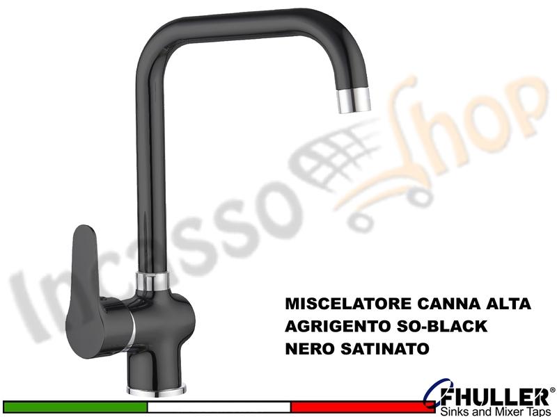 FHULLER Rubinetto Miscelatore Cucina AGRIGENTO SO-BLACK SORRENTO Canna Alta Nero Satinato