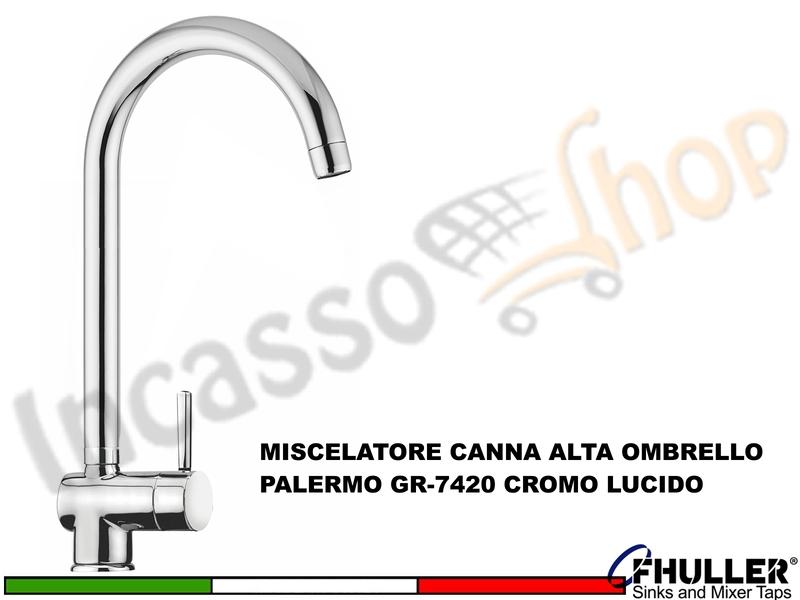 FHULLER Rubinetto Miscelatore Cucina PALERMO GR 7420 PRAIANO Canna Alta 40 cm Cromo