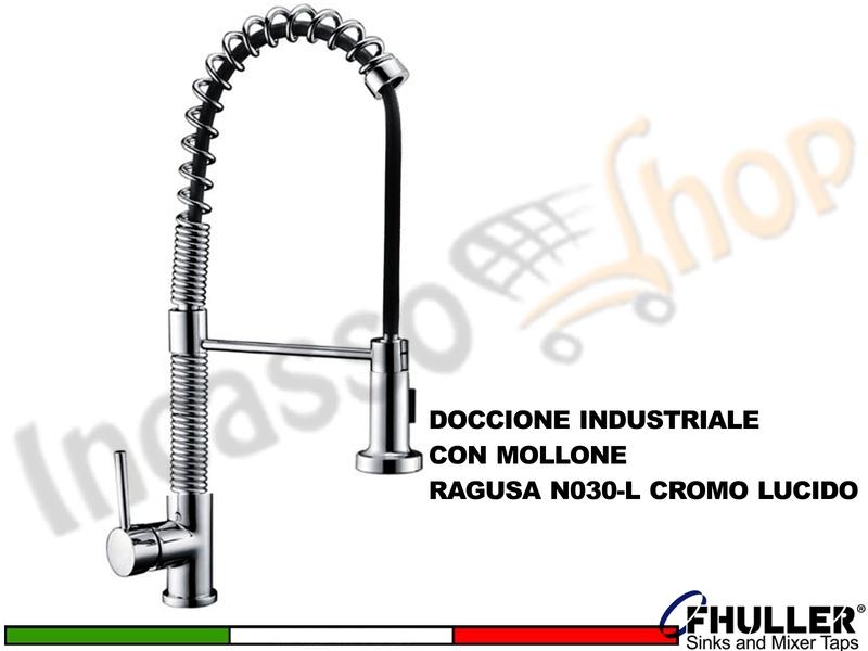 FHULLER Rubinetto Miscelatore Cucina RAGUSA N030-L LONDRA Industriale con mollone Alto Cromo