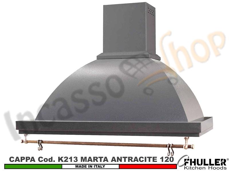 Cappa FHULLER Parete Rustica Marta 120 Vernice ANTRACITE con Tubo + Rame Motore