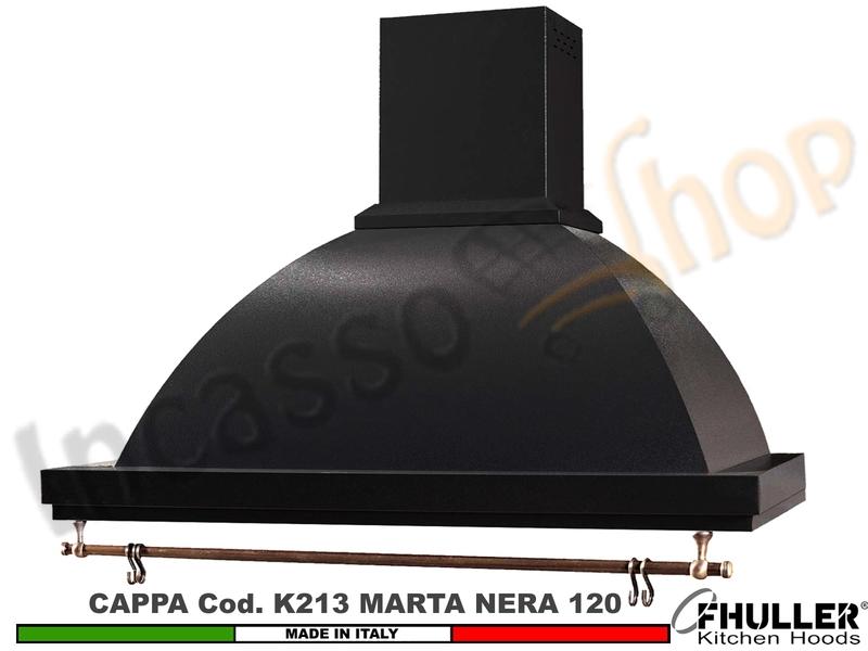 Cappa FHULLER Parete Rustica Marta 120 Vernice NERA Con Tubo Rame + Motore