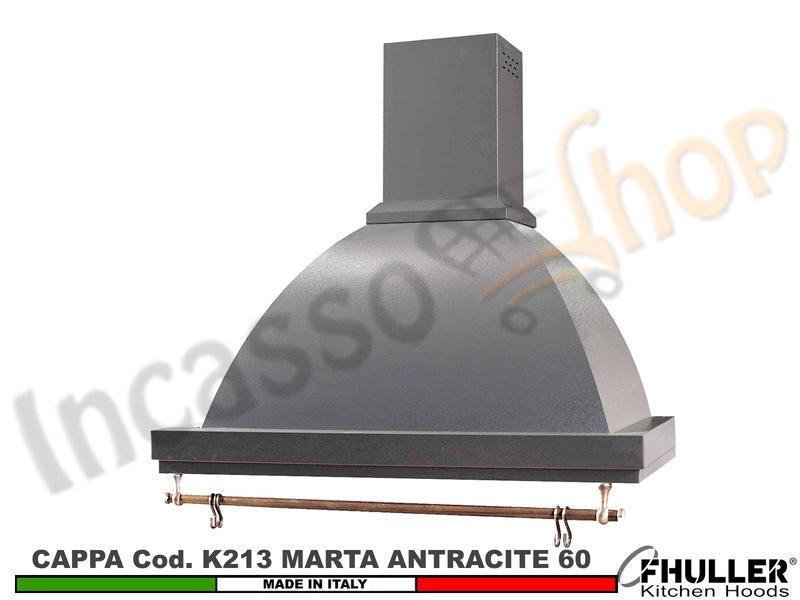 Cappa FHULLER Parete Rustica Marta 60 Verniciata ANTRACITE Tubo Rame Motore 420