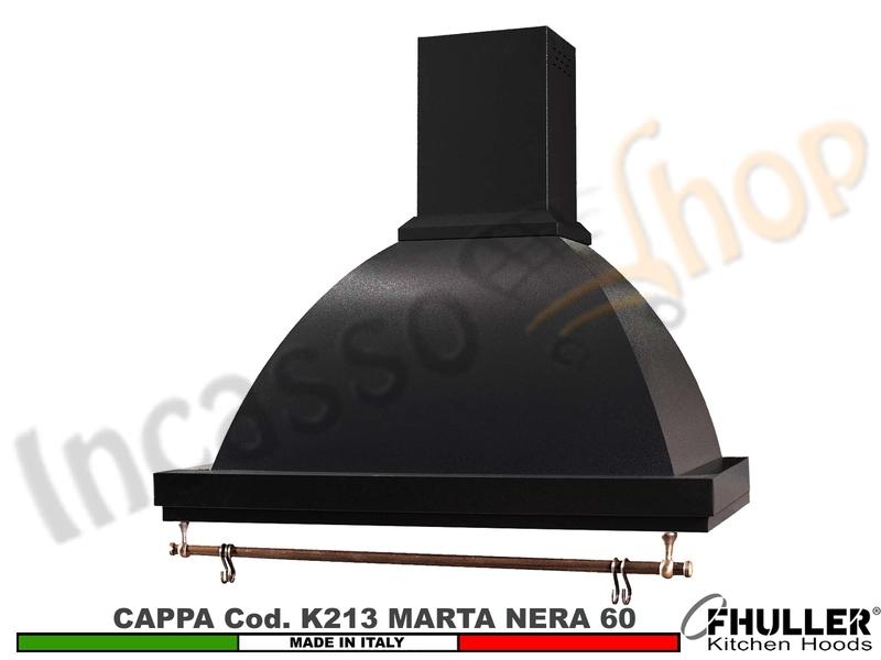 Cappa FHULLER Parete Rustica Marta 60 Verniciata NERA Con Tubo Rame Motore 420