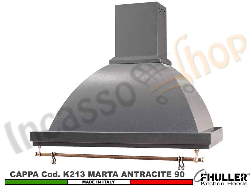 Cappa FHULLER Parete Rustica Marta 90 Vernice ANTRACITE con Tubo Rame MOTORE