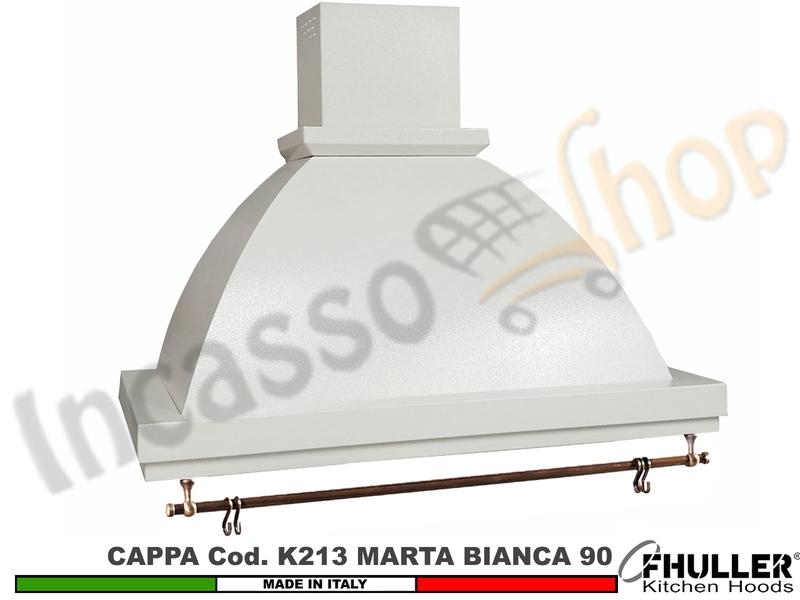 Cappa FHULLER Parete Rustica Marta 90 Vernice BIANCA Con Tubo Rame MOTORE