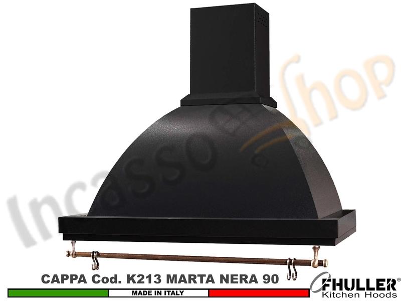 Cappa FHULLER Parete Rustica Marta 90 Vernice NERO Con Tubo Rame MOTORE
