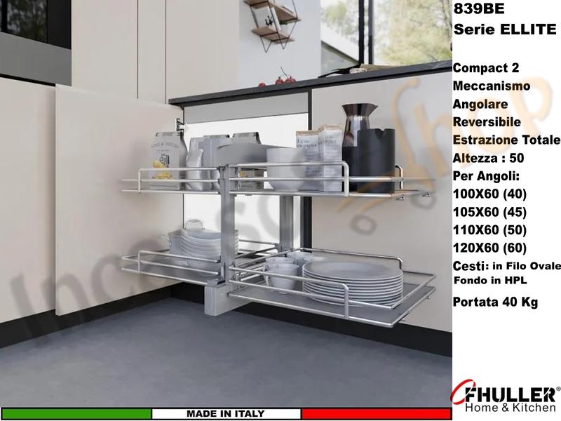 Compact 2 FHULLER ELLITE 839BE/40 Angolo 100X60 Anta 40 Reversible+Cesti 1839E Scegli Colori