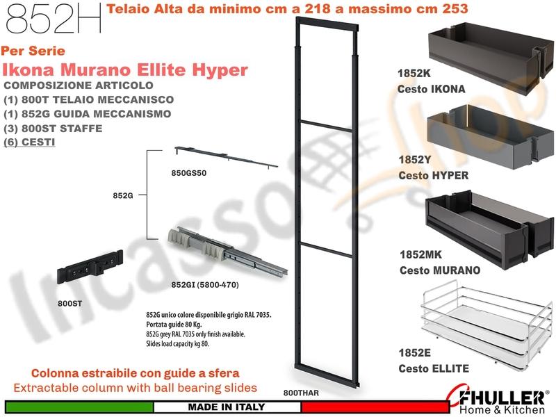 Colonna Estraibile ELLITE 852HE Min 218 Max 253 Larg.20 Ardesia + 5 Cesti ARDESI