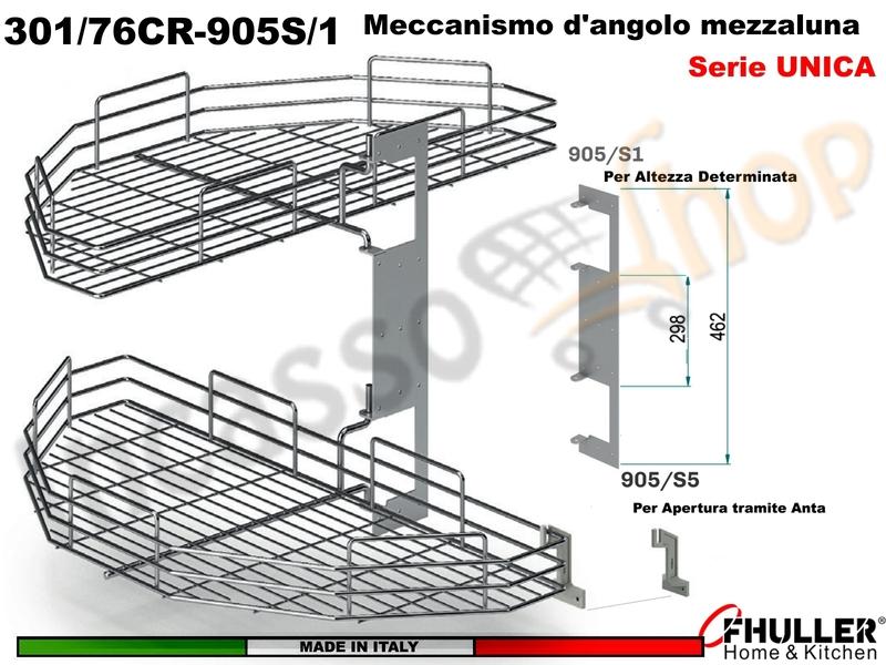FHULLER 301/76 2 Cestelli Mezzaluna Girevole Anta 45 + 1 Staffa + Aggancio CROMO