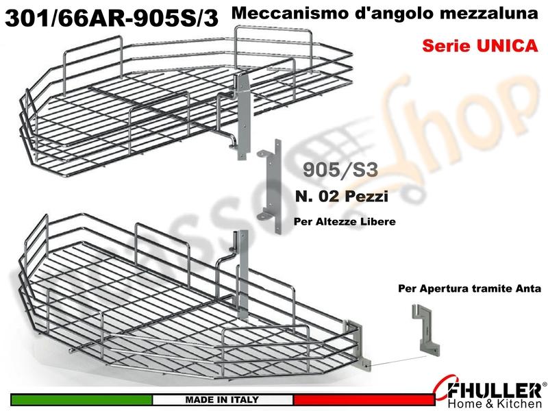 FHULLER 301/76 2 Cestelli Mezzaluna Girevoli Anta 45 +2 Staffe +Aggancio ARDESIA